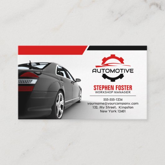 赤車の車修理自動車部品 名刺 (正面)