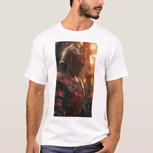 赤輝く鎧の騎士中世ファンタジーT士 Tシャツ (正面)