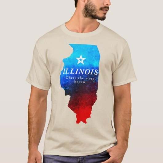 赤輝く青グリッターイリノイ州の地図 Tシャツ (正面)