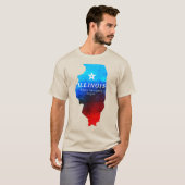 赤輝く青グリッターイリノイ州の地図 Tシャツ (正面フル)