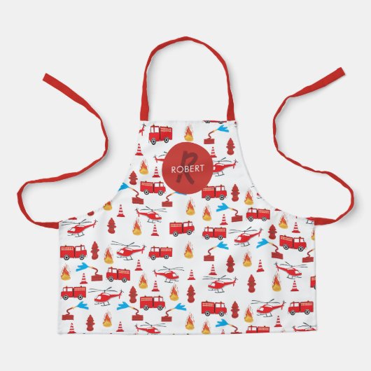 赤輸送消防車エンジン旅団モノグラム エプロン (正面)