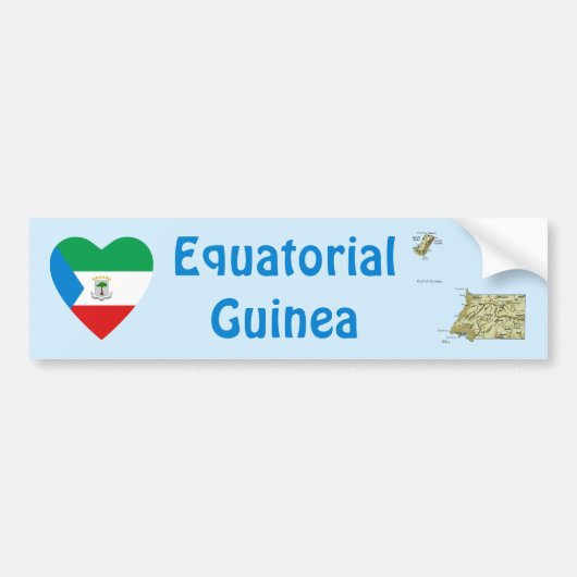 赤道ギニアの国旗ハートと地図ステッカー バンパーステッカー (正面)
