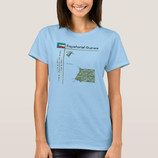 赤道ギニアの地図と旗とタイトルのTシャツ Tシャツ (正面)