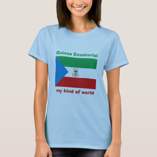 赤道ギニアの旗+地図+テキストTシャツ Tシャツ (正面)
