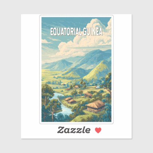 赤道ギニアイラストレーショントラベルアートヴィンテージ シール (シート)