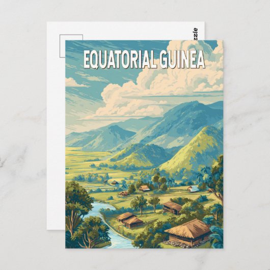 赤道ギニアイラストレーショントラベルアートヴィンテージ ポストカード (正面/裏面)