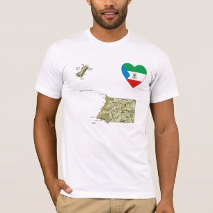 赤道ギニア国旗のハートと地図Tシャツ Tシャツ