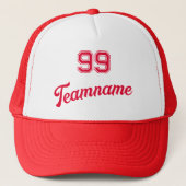 赤野球カスタム選手の番号とチーム名 キャップ (正面)