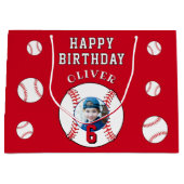 赤野球ボール子供の誕生日写真 ラージペーパーバッグ (正面)