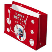 赤野球ボール子供の誕生日写真 ラージペーパーバッグ (正面アングル)