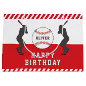 赤野球ボール選手の名前誕生日 ラージペーパーバッグ (正面)