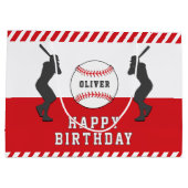 赤野球ボール選手の名前誕生日 ラージペーパーバッグ (裏面)