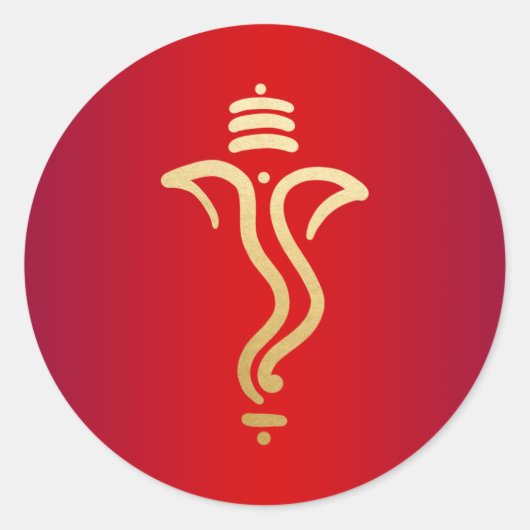 赤金のお祭りガネーシャ/インドの神 ラウンドシール (正面)