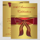 赤金のボウ ゴールド 50周年記念結婚式 招待状 (正面/裏面)