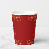 赤金の花模様縁取り 中国結婚式 ダブル喜 紙コップ (左)
