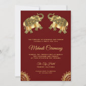 赤金の象 インド ヘンナ メンディ セレモニー 招待状 (正面)