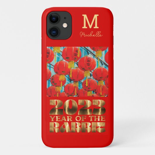 赤金イニシャルモノグラム旧正月ウサギ年 Case-Mate iPhoneケース (裏面)