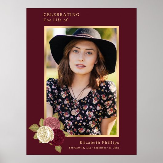 赤金ゴールドお祝い生写真の葬式サイン ポスター (正面)