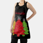 赤金ゴールドきらめくグリーンクリスマスツリーの雪片 エプロン (インサイチュ)