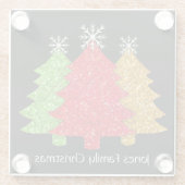 赤金ゴールドきらめくグリーンクリスマスツリーの雪片 ガラスコースター (裏面)