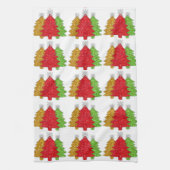 赤金ゴールドきらめくグリーンクリスマスツリーの雪片 キッチンタオル (縦)