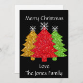 赤金ゴールドきらめくグリーンクリスマスツリーの雪片 シーズンカード (正面/裏面)