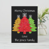 赤金ゴールドきらめくグリーンクリスマスツリーの雪片 シーズンカード (スタンド正面)