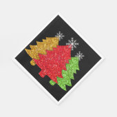 赤金ゴールドきらめくグリーンクリスマスツリーの雪片 スタンダードランチョンナプキン (角)