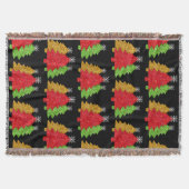 赤金ゴールドきらめくグリーンクリスマスツリーの雪片 スローブランケット (正面)