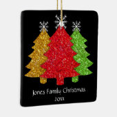 赤金ゴールドきらめくグリーンクリスマスツリーの雪片 セラミックオーナメント (右)