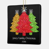 赤金ゴールドきらめくグリーンクリスマスツリーの雪片 セラミックオーナメント (左)