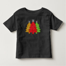 赤金ゴールドきらめくグリーンクリスマスツリーの雪片 トドラーTシャツ