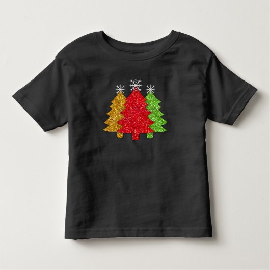 赤金ゴールドきらめくグリーンクリスマスツリーの雪片 トドラーTシャツ (正面)