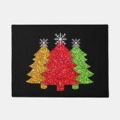 赤金ゴールドきらめくグリーンクリスマスツリーの雪片 ドアマット (正面)