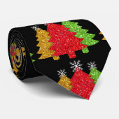 赤金ゴールドきらめくグリーンクリスマスツリーの雪片 ネクタイ (ロール)