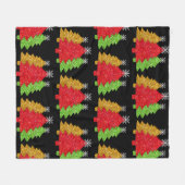 赤金ゴールドきらめくグリーンクリスマスツリーの雪片 フリースブランケット (正面(横))