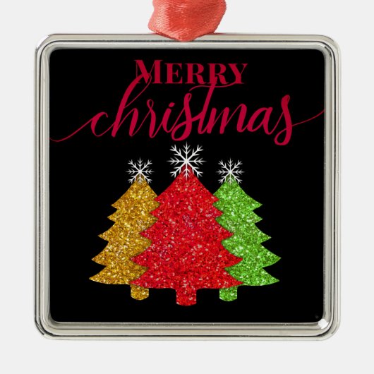 赤金ゴールドきらめくグリーンクリスマスツリーの雪片 メタルオーナメント (正面)