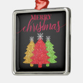 赤金ゴールドきらめくグリーンクリスマスツリーの雪片 メタルオーナメント (左)