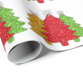 赤金ゴールドきらめくグリーンクリスマスツリーの雪片 ラッピングペーパー (ロールコーナー)