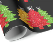 赤金ゴールドきらめくグリーンクリスマスツリーの雪片 ラッピングペーパー (ロールコーナー)