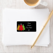 赤金ゴールドきらめくグリーンクリスマスツリーの雪片 ラベル (インサイチュ)