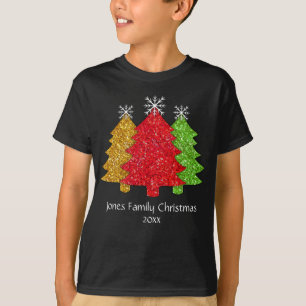 赤金ゴールドきらめくグリーンクリスマスツリーの雪片 Tシャツ
