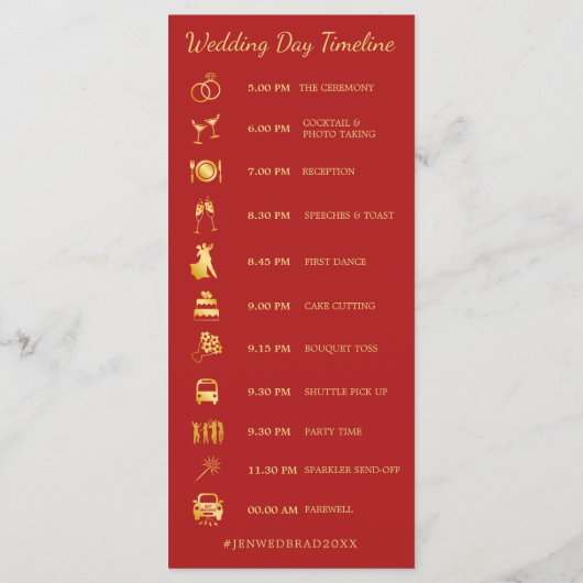 赤金ゴールドさくらんぼ結婚のタイムライン プログラム (裏面)