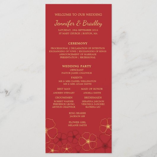 赤金ゴールドさくらんぼ結婚のタイムライン プログラム (正面)