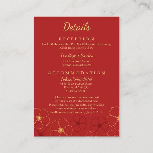 赤金ゴールドさくらんぼ結婚の詳細 エンクロージャーカード (正面)