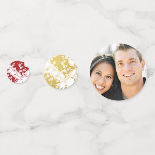 赤金ゴールドと白の花の二重の幸せ中国の コンフェッティ (正面)