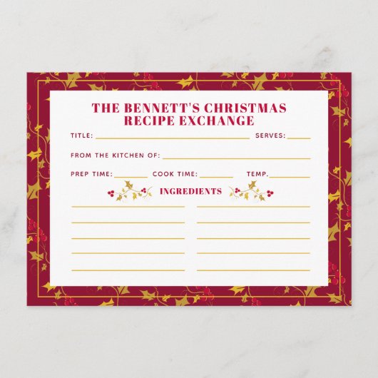 赤金ゴールドの聖なる果実の季節のレシピカード エンクロージャーカード (正面)