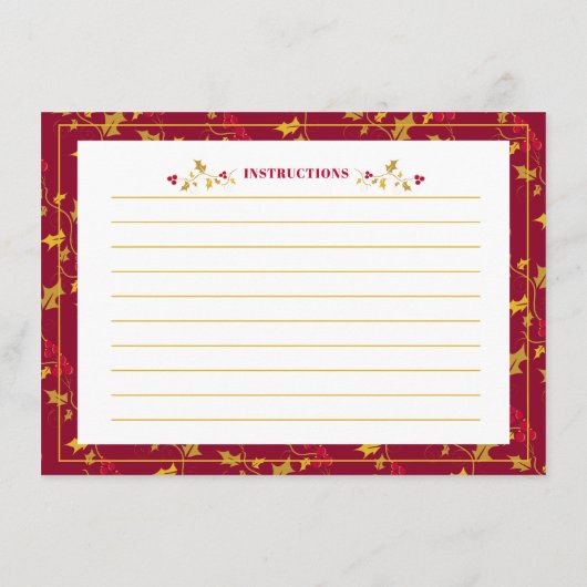 赤金ゴールドの聖なる果実の季節のレシピカード エンクロージャーカード (裏面)