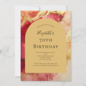 赤金ゴールドアルコールインクアーチ70誕生日 招待状 (正面)