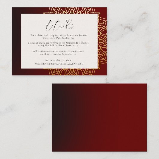 赤金ゴールドインディアン結婚のエンクロージャカード エンクロージャーカード (正面/裏面)